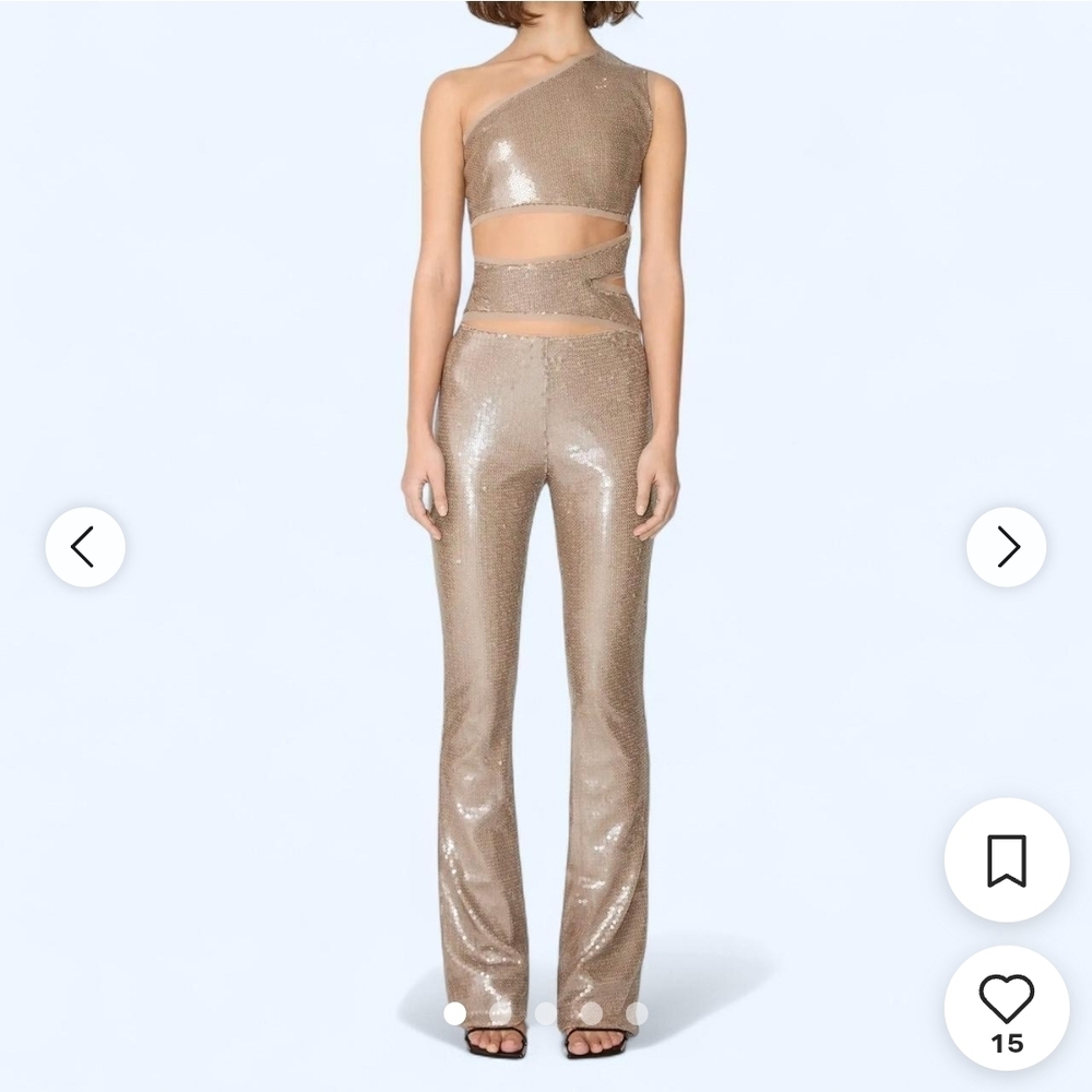 Kye BEIGE SEQUIN LOW RISE BOOTCUT PANT SZ M